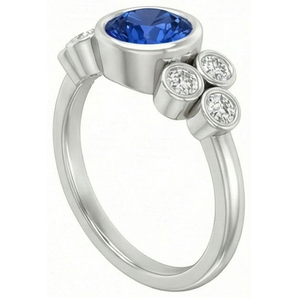 Bezel Set Ceylon Sapphire And Natural Earth Mined DIAMOND ( NOT LAB GROWN ) Ring White Gold 14K 2.70 Ct