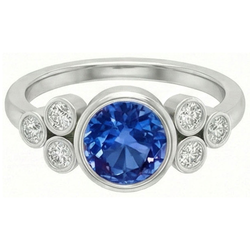 Bezel Set Ceylon Sapphire And Natural Earth Mined DIAMOND ( NOT LAB GROWN ) Ring White Gold 14K 2.70 Ct