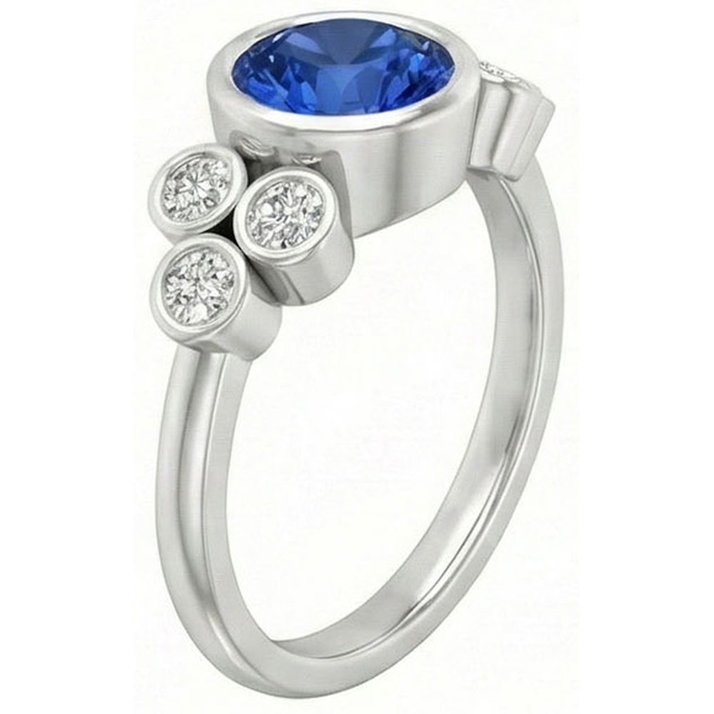 Bezel Set Ceylon Sapphire And Natural Earth Mined DIAMOND ( NOT LAB GROWN ) Ring White Gold 14K 2.70 Ct