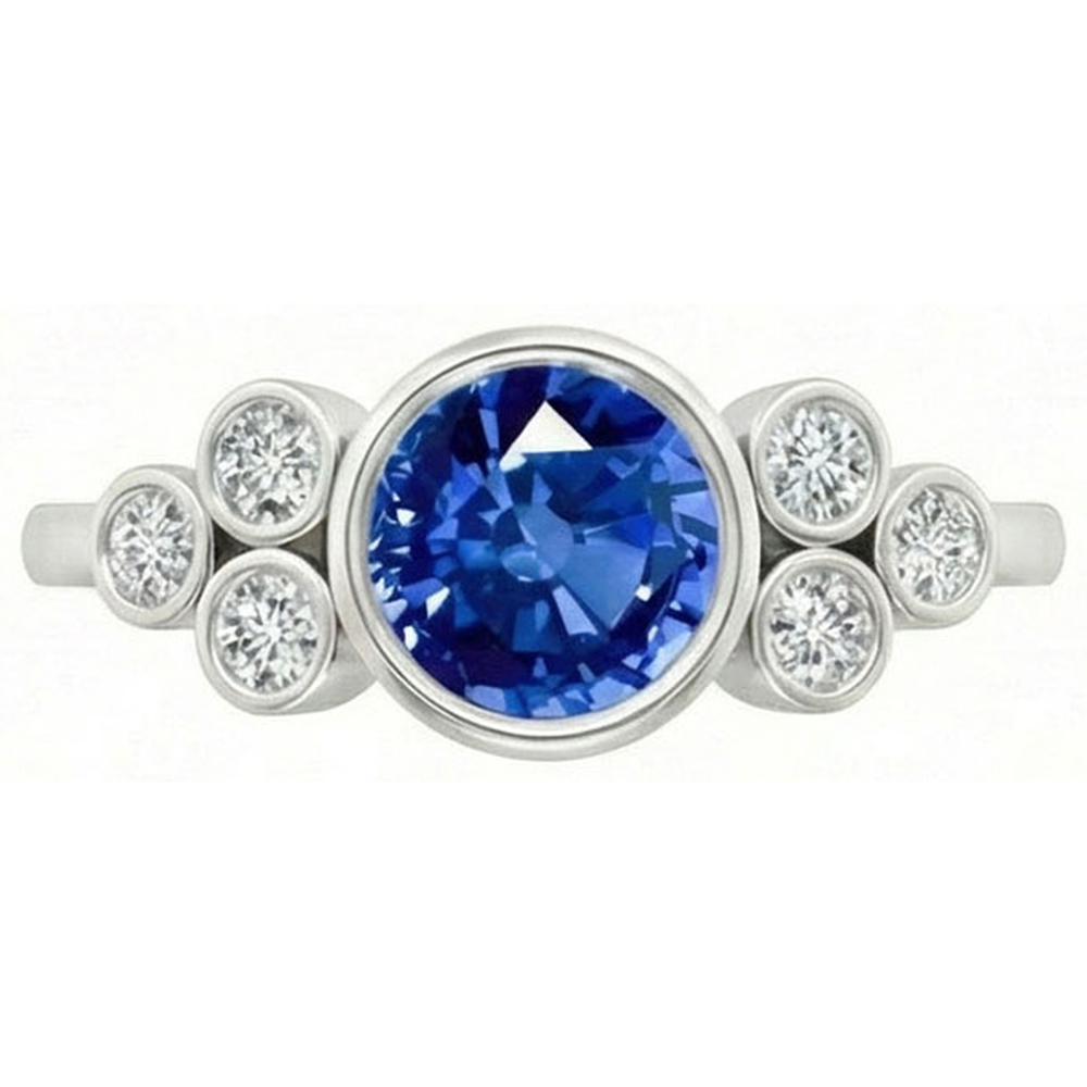 Bezel Set Ceylon Sapphire And Natural Earth Mined DIAMOND ( NOT LAB GROWN ) Ring White Gold 14K 2.70 Ct