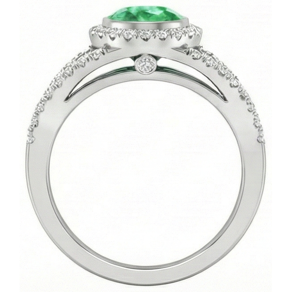 Bezel Set Green Emerald And Natural Earth Mined Diamonds 4.25 Ct Anniversary Ring White Gold