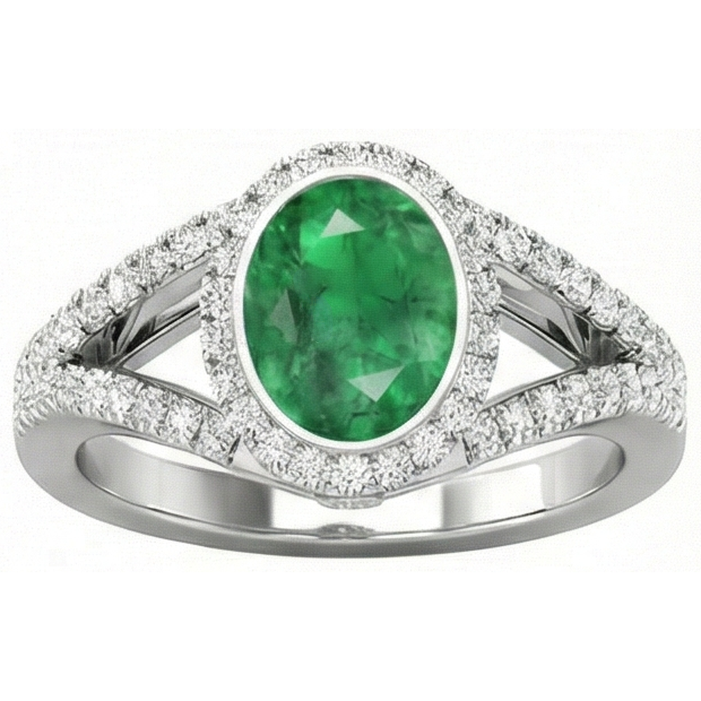Bezel Set Green Emerald And Natural Earth Mined Diamonds 4.25 Ct Anniversary Ring White Gold