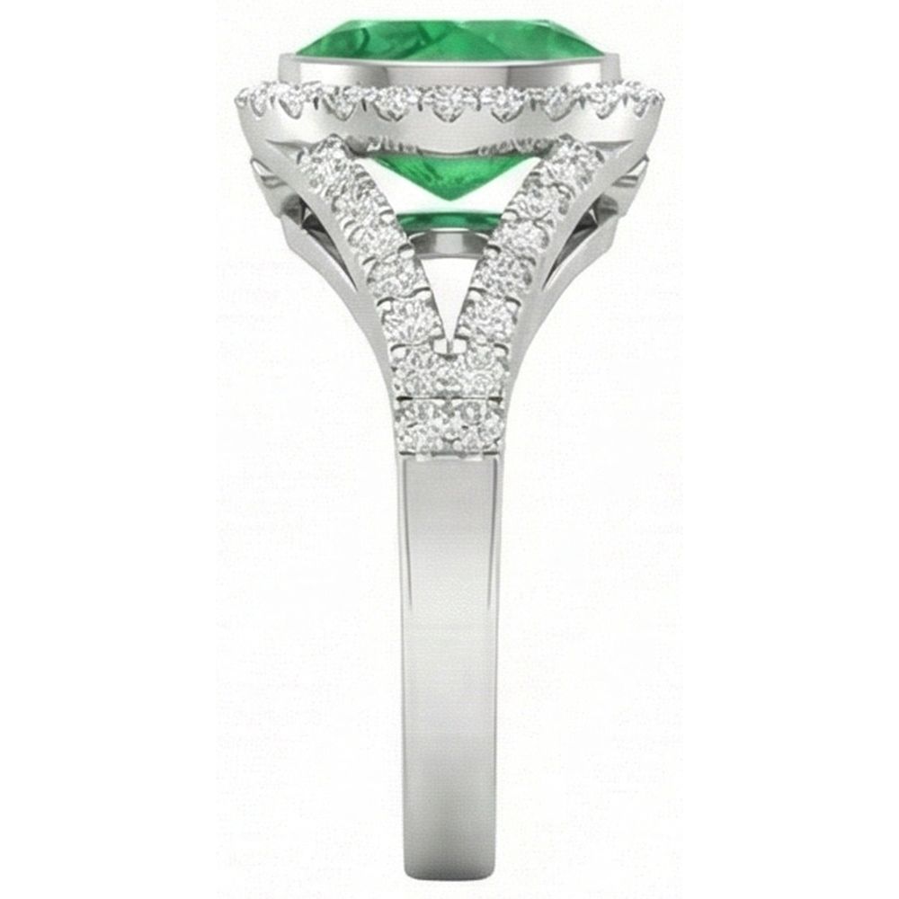 Bezel Set Green Emerald And Natural Earth Mined Diamonds 4.25 Ct Anniversary Ring White Gold