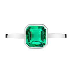 Fine Emerald Bezel Set Precious Stone Ring 2 ct in 14K White Gold