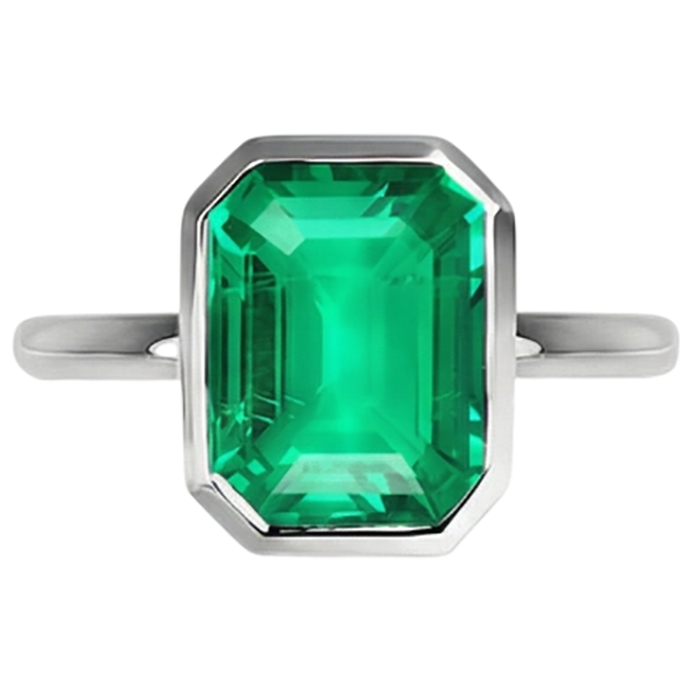 Earth-Mined Emerald Gemstone Ring 2 ct 14K White Gold – profile view