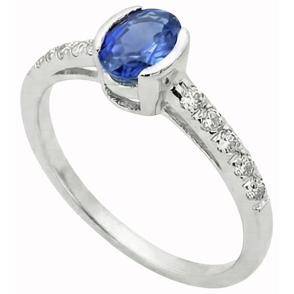 Bezel Set Oval Sri Lanka Blue Sapphire Natural Earth Mined DIAMOND ( NOT LAB GROWN ) Ring 1.40 Ct