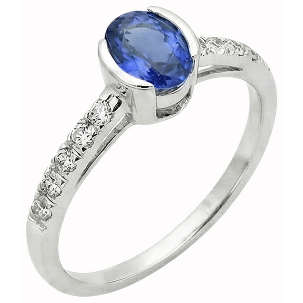 Bezel Set Oval Sri Lanka Blue Sapphire Natural Earth Mined DIAMOND ( NOT LAB GROWN ) Ring 1.40 Ct