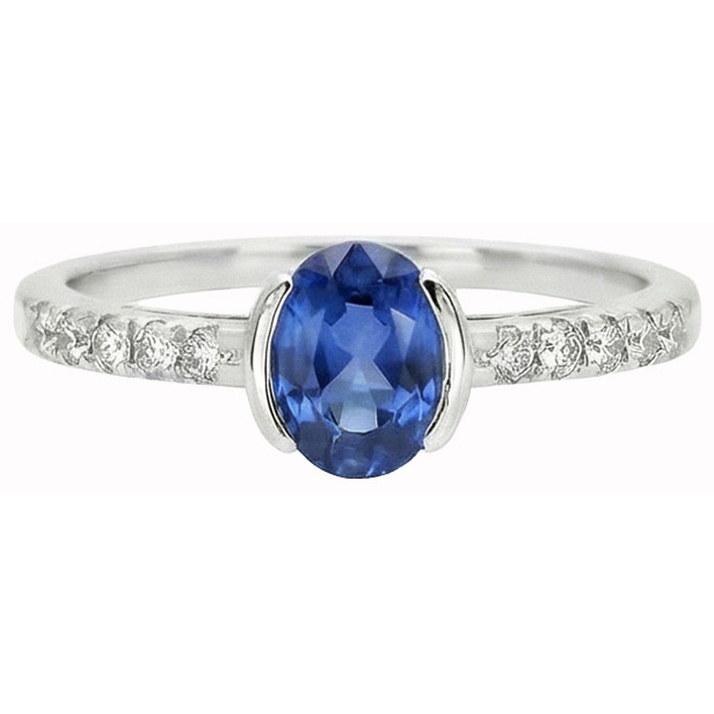 Bezel Set Oval Sri Lanka Blue Sapphire Natural Earth Mined DIAMOND ( NOT LAB GROWN ) Ring 1.40 Ct