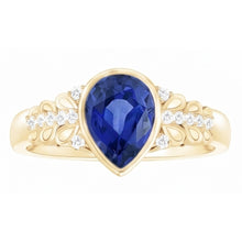 Bezel Set Pear Ceylon Sapphire & Natural Earth Mined Diamond Ring Yellow Gold 4.75 Carats