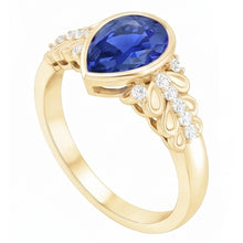 Bezel Set Pear Ceylon Sapphire & Natural Earth Mined Diamond Ring Yellow Gold 4.75 Carats