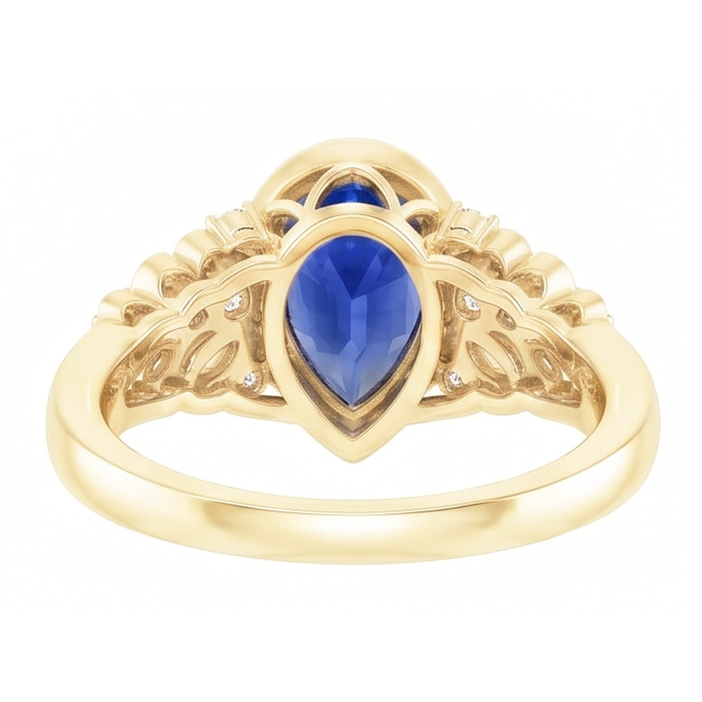 Bezel Set Pear Ceylon Sapphire & Natural Earth Mined Diamond Ring Yellow Gold 4.75 Carats