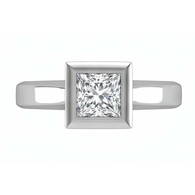Bezel Set Princess Cut 1.50 Ct Solitaire Natural Earth Mined Diamond Wedding Ring