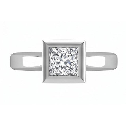 Bezel Set Princess Cut 1.50 Ct Solitaire Natural Earth Mined Diamond Wedding Ring