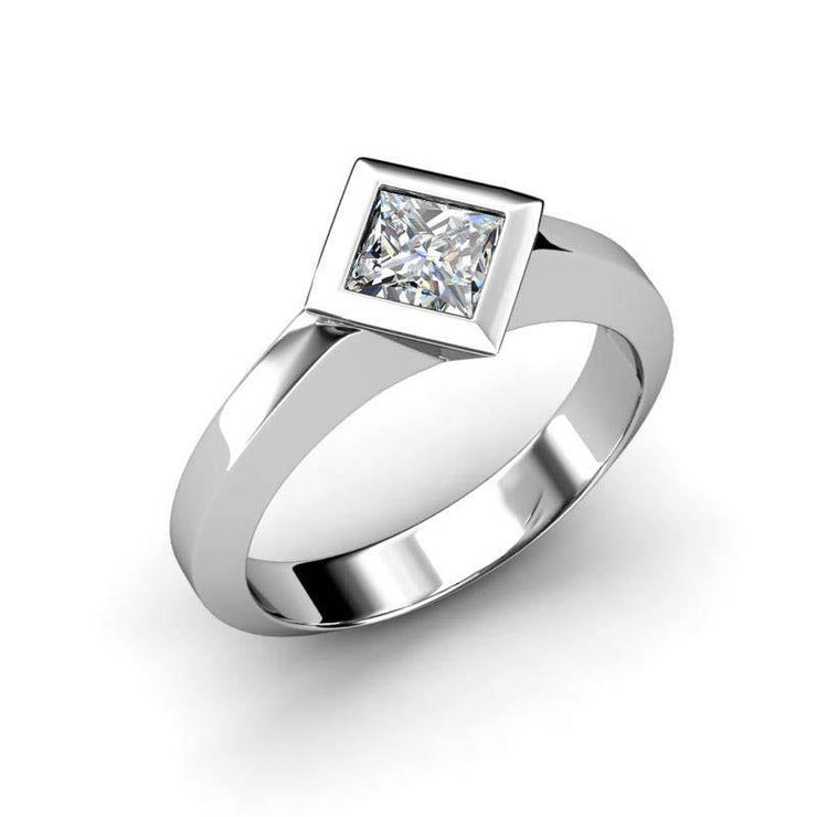 Bezel Set Princess Cut 1.50 Ct Solitaire Real Diamond Wedding Ring