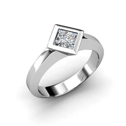 Bezel Set Princess Cut 1.50 Ct Solitaire Real Diamond Wedding Ring