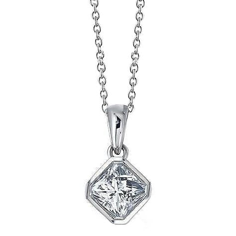 Bezel Set Princess Cut 1.75 Ct Natural Diamond Pendant Necklace White Gold