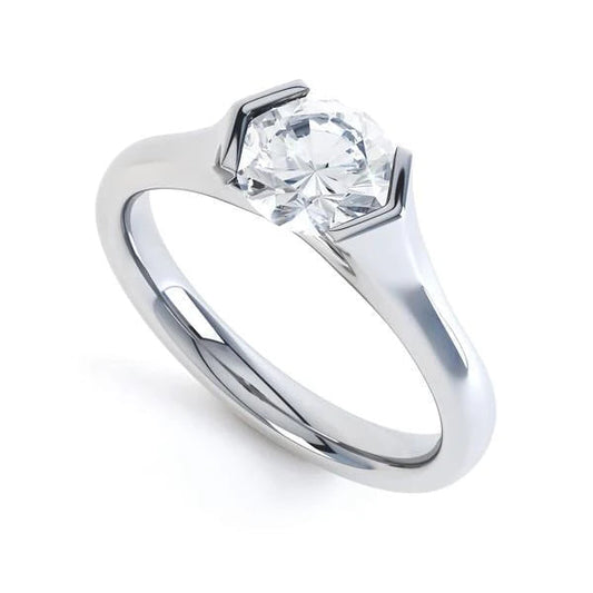 Bezel Set Round Cut 1.60 Carat Real Diamond Engagement Ring 14K White Gold