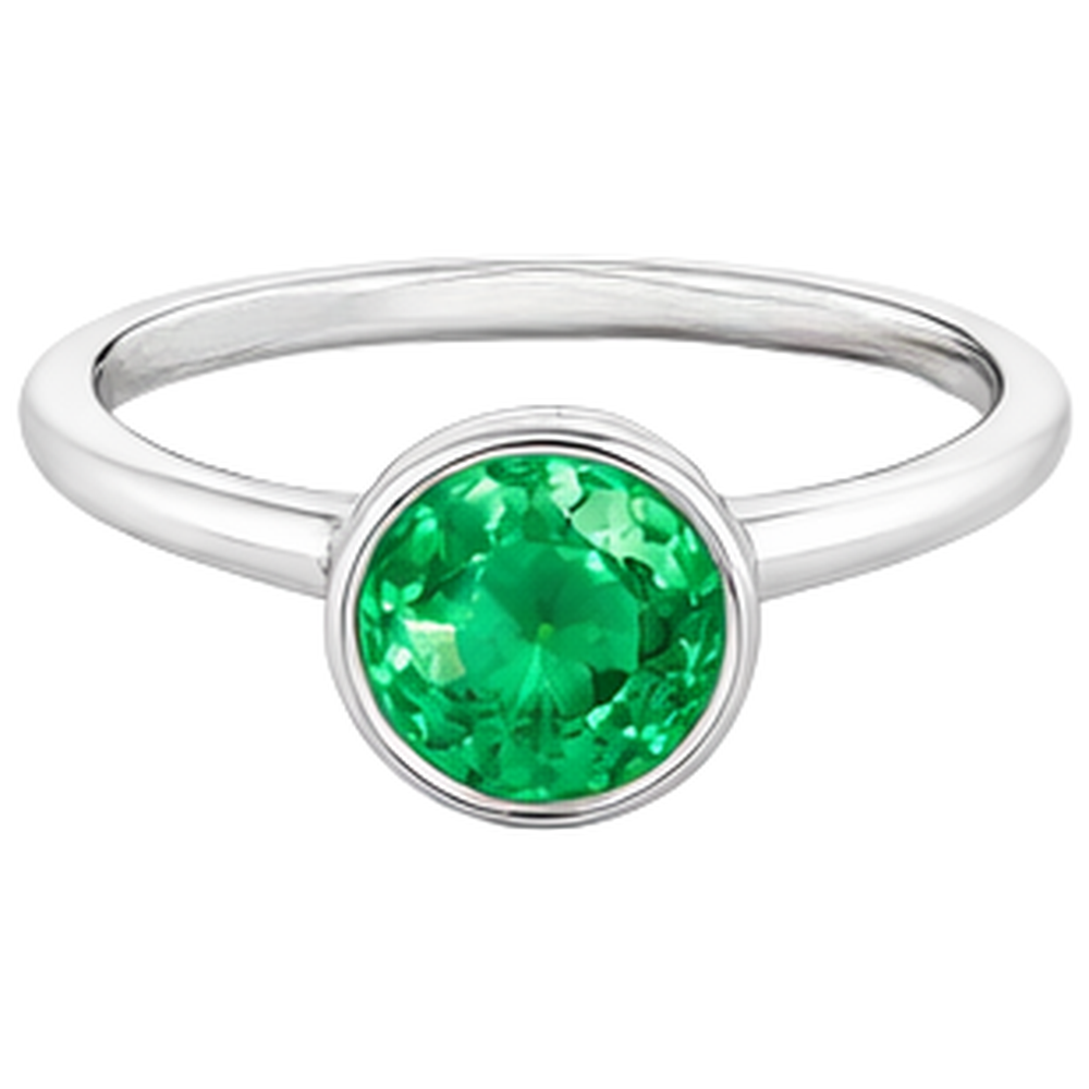 Colored Stone Ring 14K White Gold with Colombian Emerald – front view