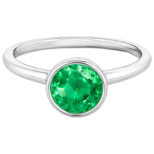 Colored Stone Ring 14K White Gold with Colombian Emerald – front view