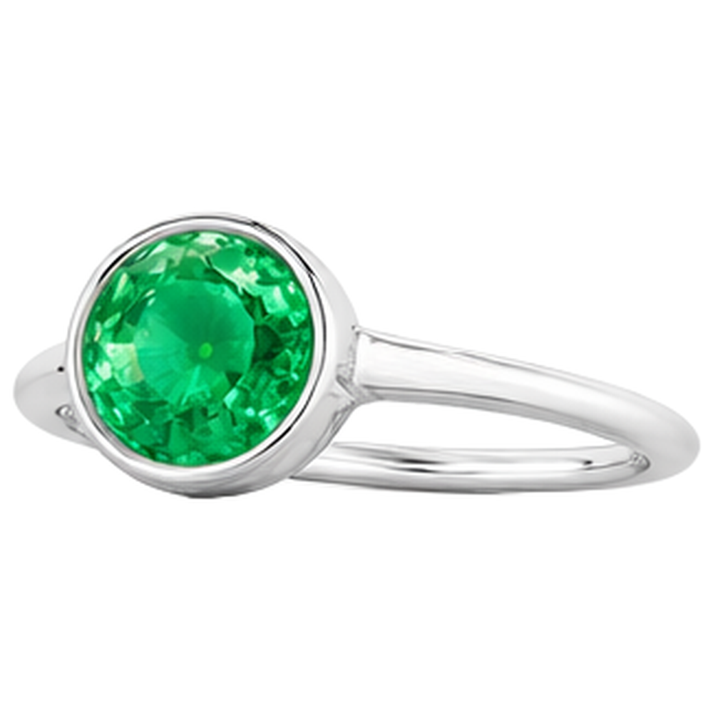 Colored Stone Ring 14K White Gold with Colombian Emerald – side view