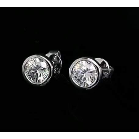 Bezel Set Solitaire 1 Carat Round Diamond Stud Earrings Fine Jewelry