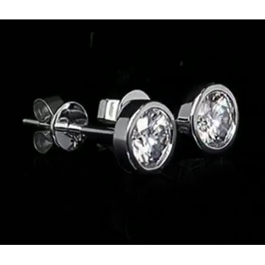 Bezel Set Solitaire 1 Carat Round Diamond Stud Earrings Fine Jewelry