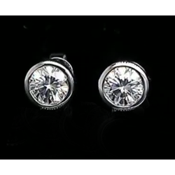 Bezel Set Solitaire 1 Carat Round Real Diamond Stud Earrings Fine Jewelry