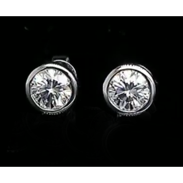 Bezel Set Solitaire 1 Carat Round Real Diamond Stud Earrings Fine Jewelry