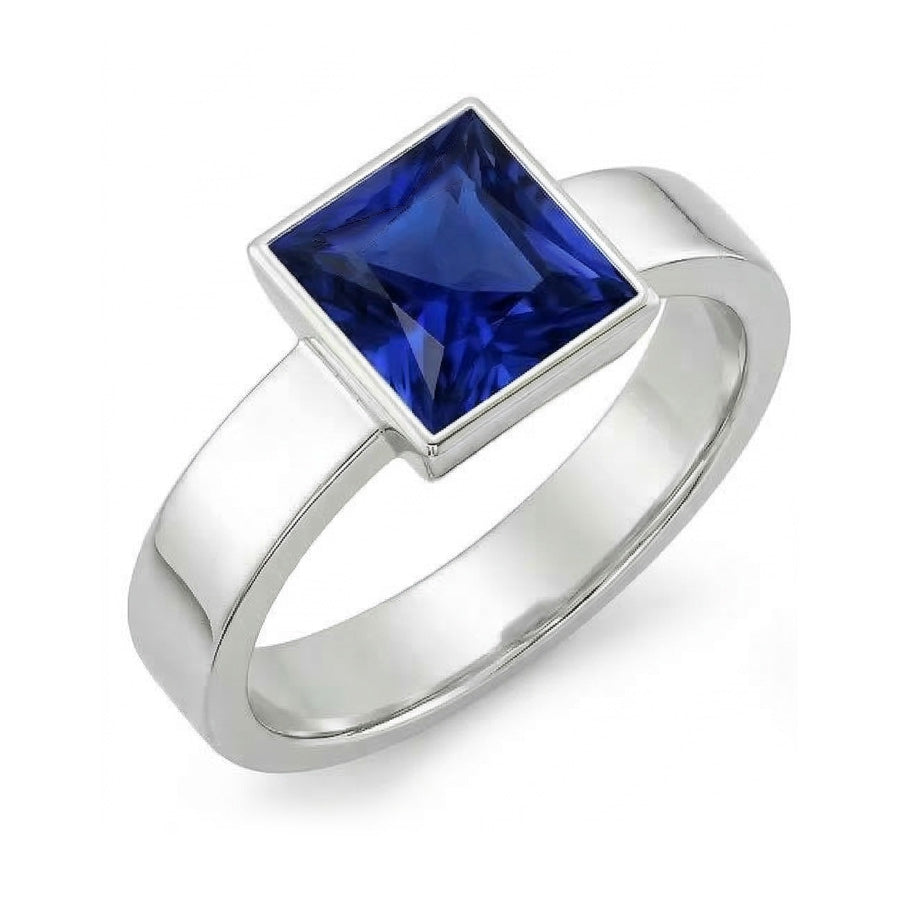 Bezel Set Solitaire Mens Ring Princess Ceylon Sapphire 5 Ct White Gold