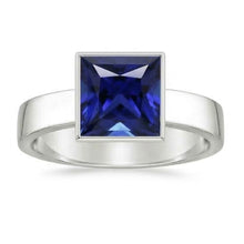 Bezel Set Solitaire Mens Ring Princess Ceylon Sapphire 5 Ct White Gold