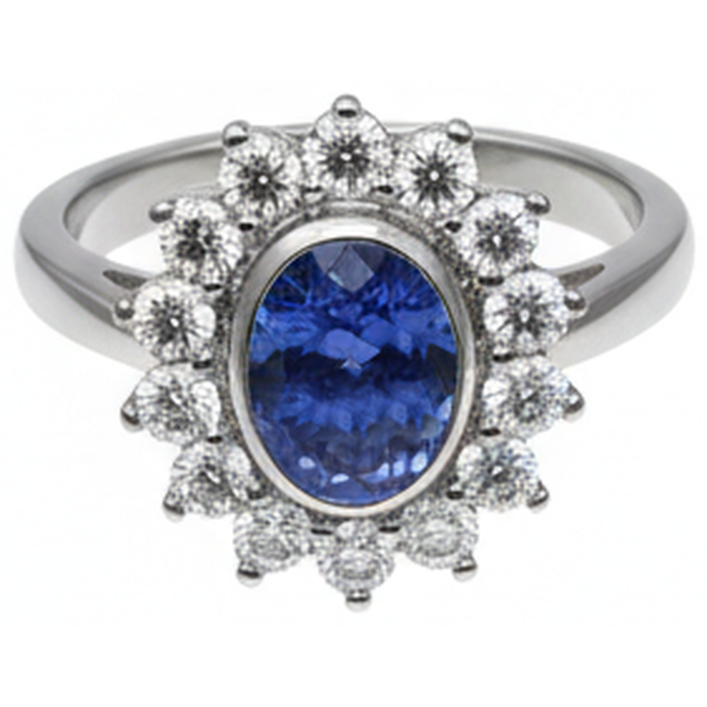 Bezel Set Tanzanite Oval Natural Earth Mined DIAMOND ( NOT LAB GROWN ) 3.30 Carats Ring White Gold