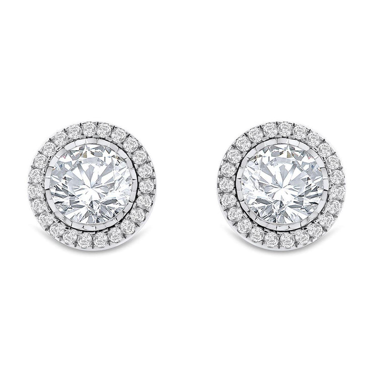 Bezel Set Women Stud Earrings 3.70 Carats Real Diamonds Gold White 14K