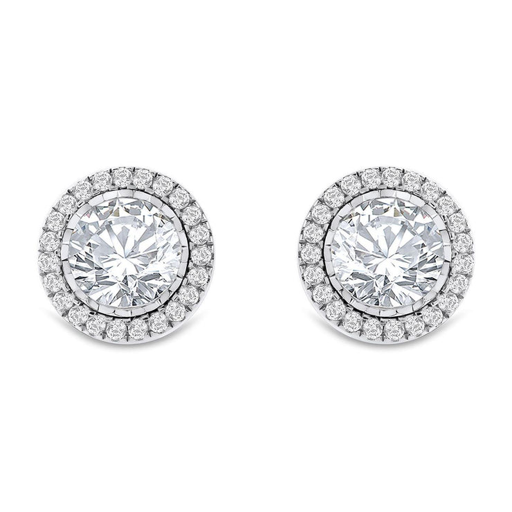 Bezel Set Women Stud Earrings 3.70 Carats Real Diamonds Gold White 14K