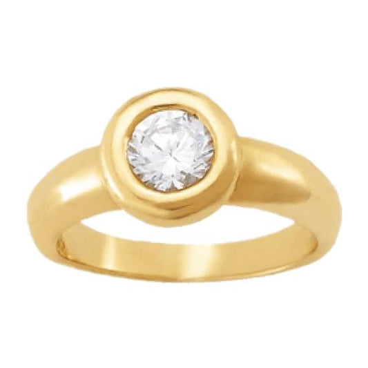 Bezel Setting Round Natural Diamond 1.01 Carat Solitaire Ring Yellow Gold 14K