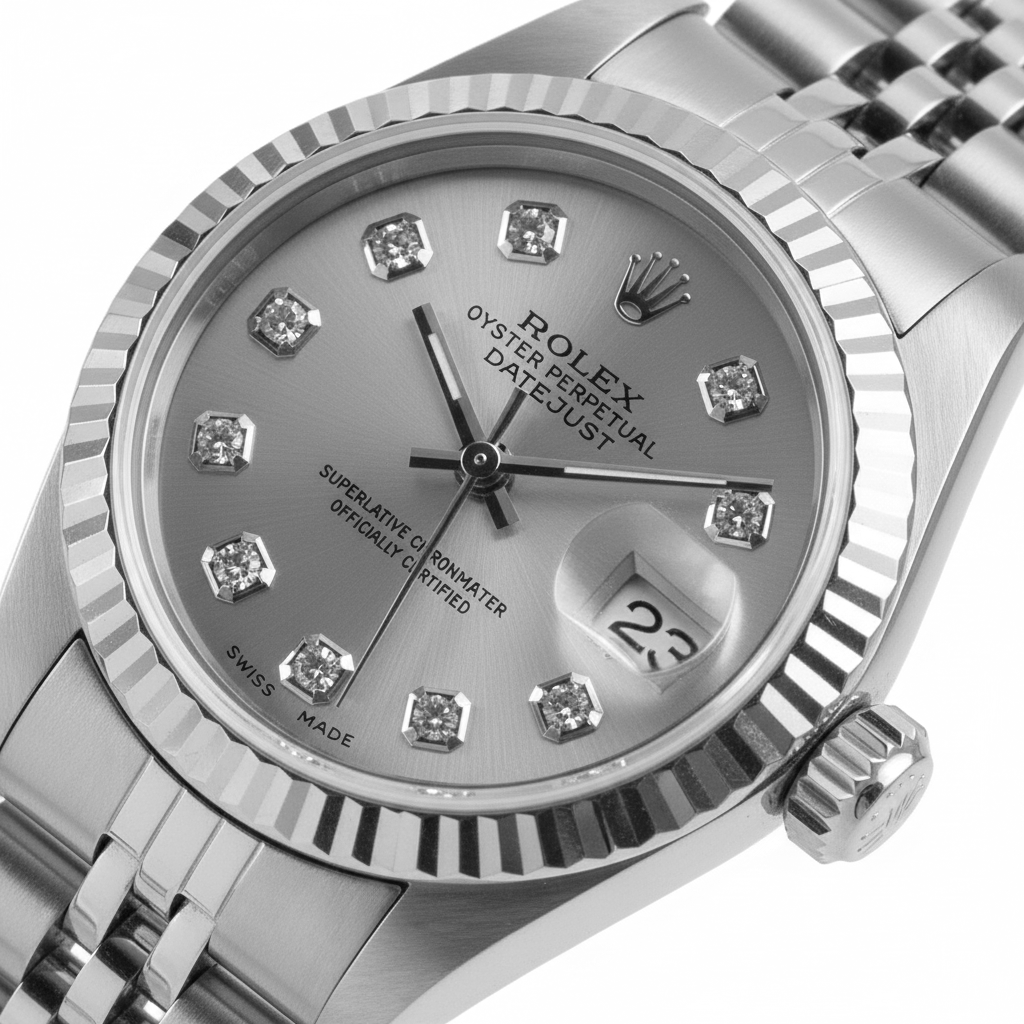 Bezel Silver Natural Earth Mined Diamond Dial Rolex Datejust Women Watch Ss Bracelet