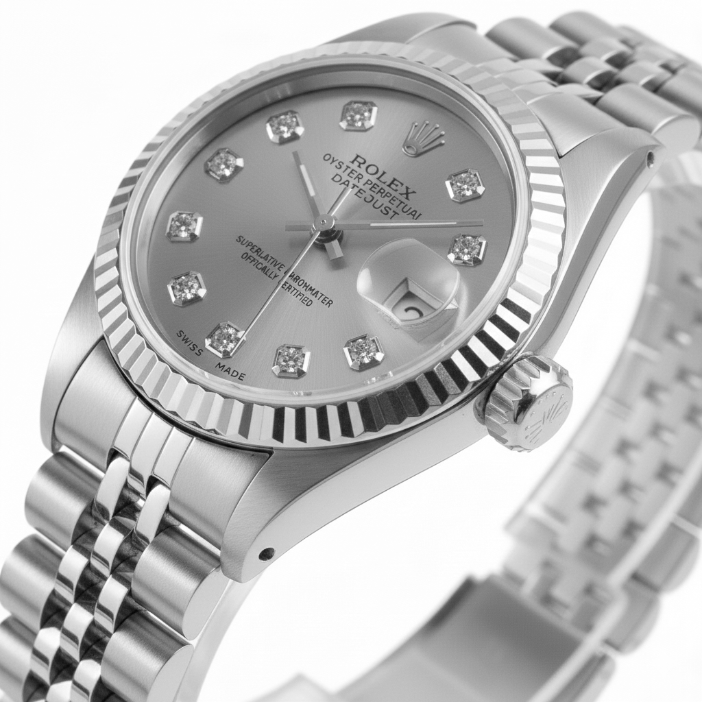 Bezel Silver Natural Earth Mined Diamond Dial Rolex Datejust Women Watch Ss Bracelet