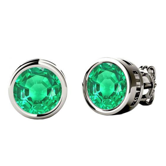 Colombian Emerald Round Cut Gemstone Earring in 14K White Gold – main view
