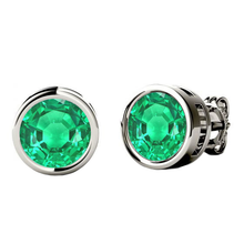 Colombian Emerald Round Cut Gemstone Earring in 14K White Gold – main view