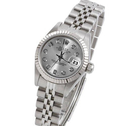 Bezel Silver Natural Earth Mined Diamond Dial Rolex Datejust Women Watch Ss Bracelet