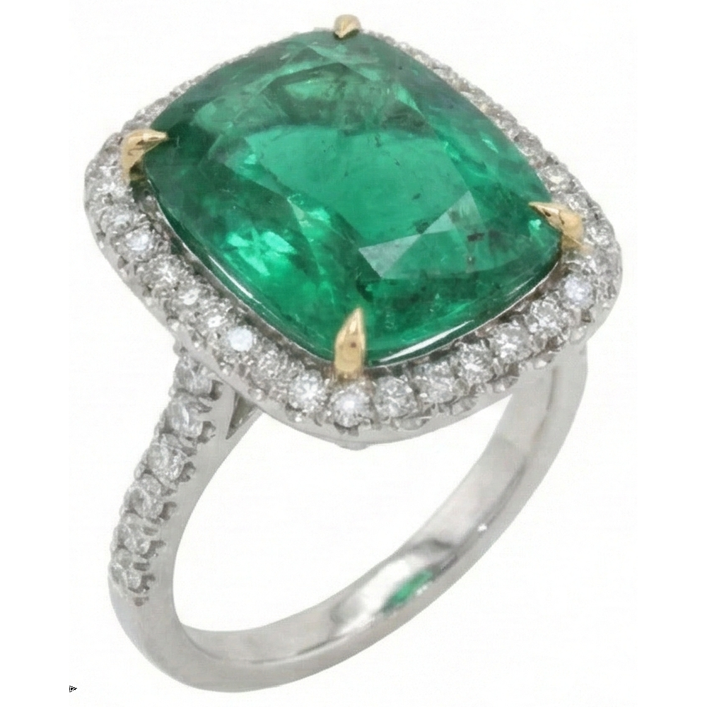 Big 16.25 Carats Green Emerald & Natural Earth Mined Diamond Wedding Ring Gold 14K