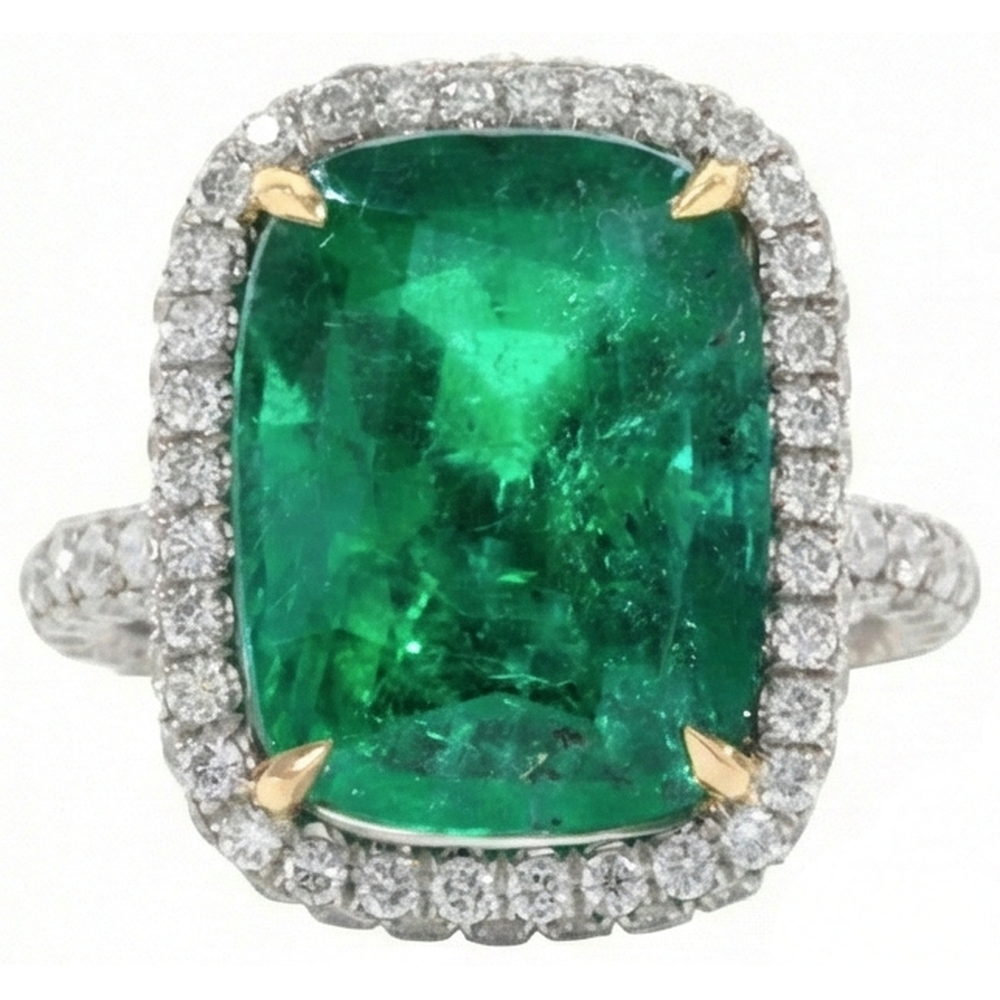 Big 16.25 Carats Green Emerald & Natural Earth Mined Diamond Wedding Ring Gold 14K