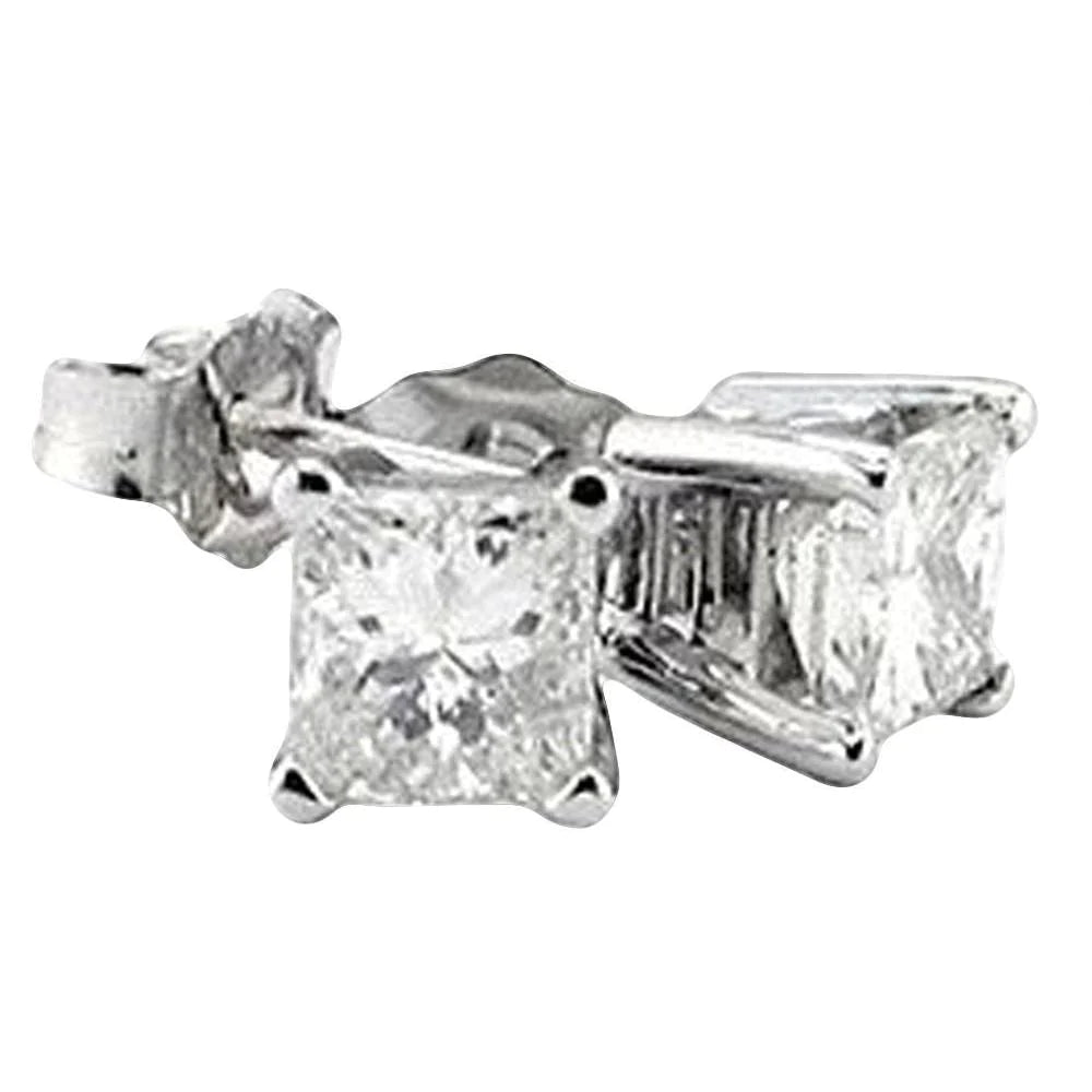 Big 6 Carat Princess Real Diamond Studs Earrings Pair Gold