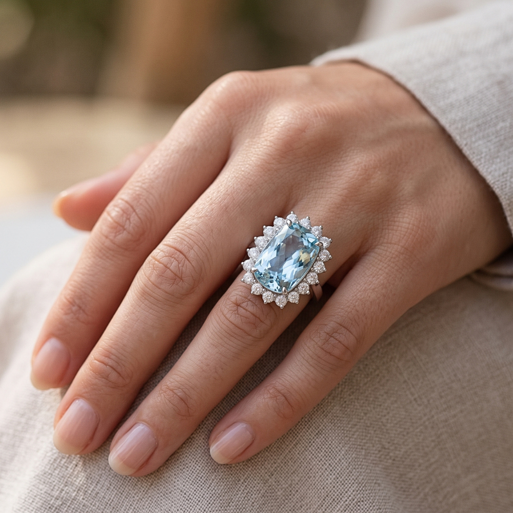 Big Aquamarine Statement Cocktail Ring