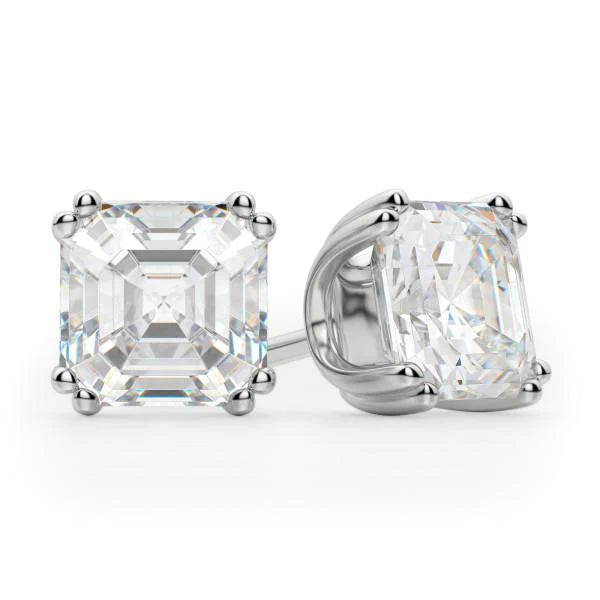 Big Asscher Cut 4 Carats Real Diamond Stud Earring White Gold Fine Jewelry