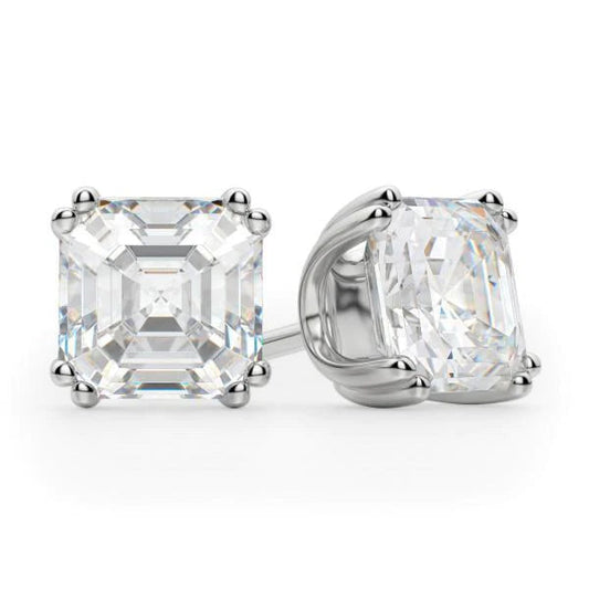 Big Asscher Cut 4 Carats Real Diamond Stud Earring White Gold Fine Jewelry