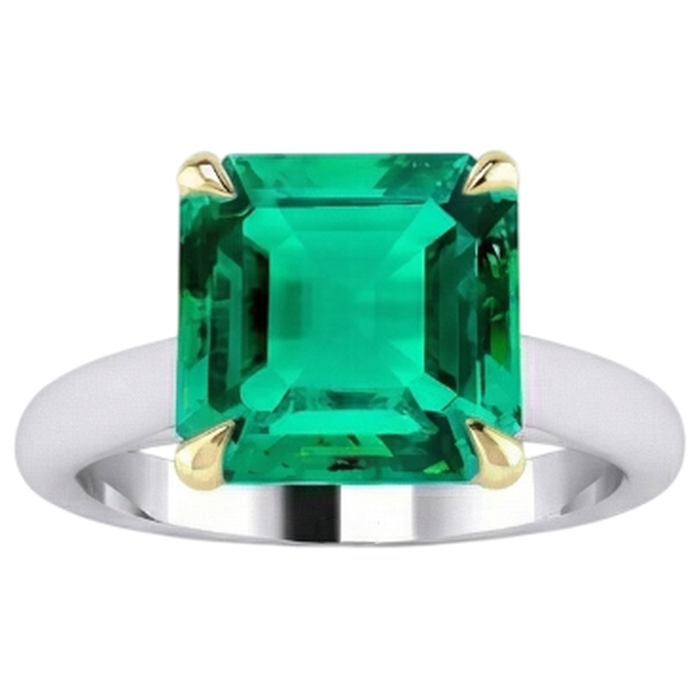 Emerald Precious Stone Ring 5-ct 14 Karat Two Tone Gold – angle view