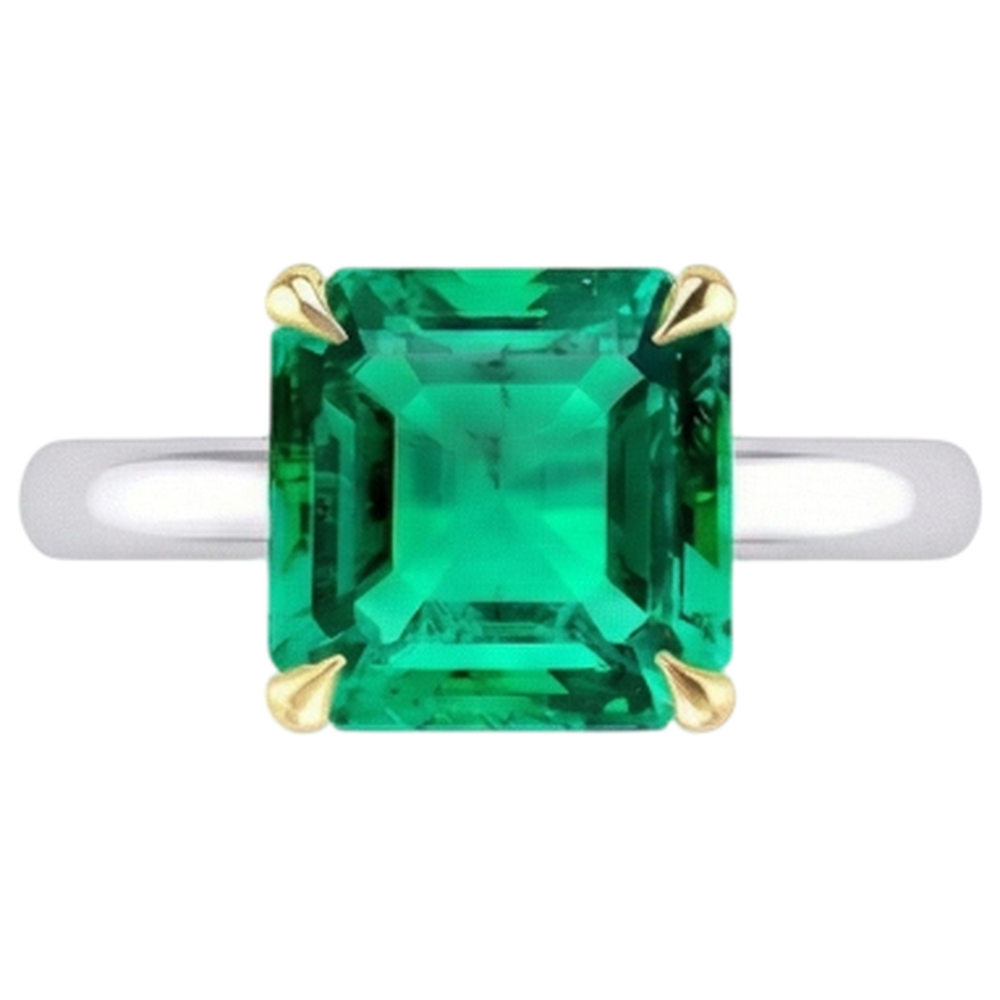 Precious Stone Ring 14 Karat Two Tone Gold with Emerald – profile view