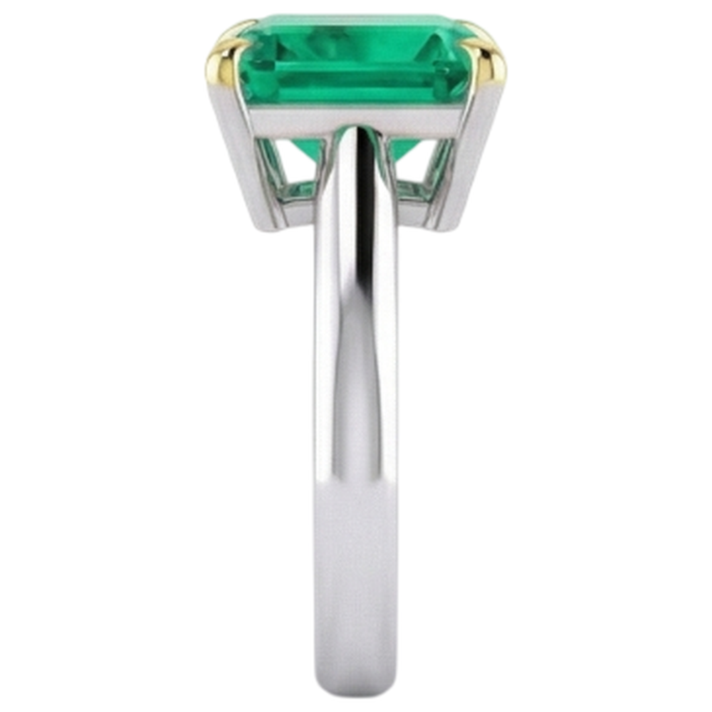 Emerald Asscher Precious Stone Ring in 14 Karat Two Tone Gold – top view