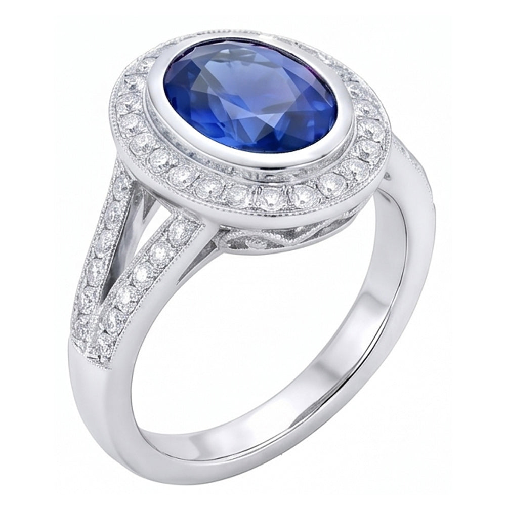 Big Ceylon Sapphire With Natural Earth Mined DIAMOND ( NOT LAB GROWN )s 4.75 Ct Ring White Gold 14K