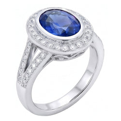 Big Ceylon Sapphire With Natural Earth Mined DIAMOND ( NOT LAB GROWN )s 4.75 Ct Ring White Gold 14K